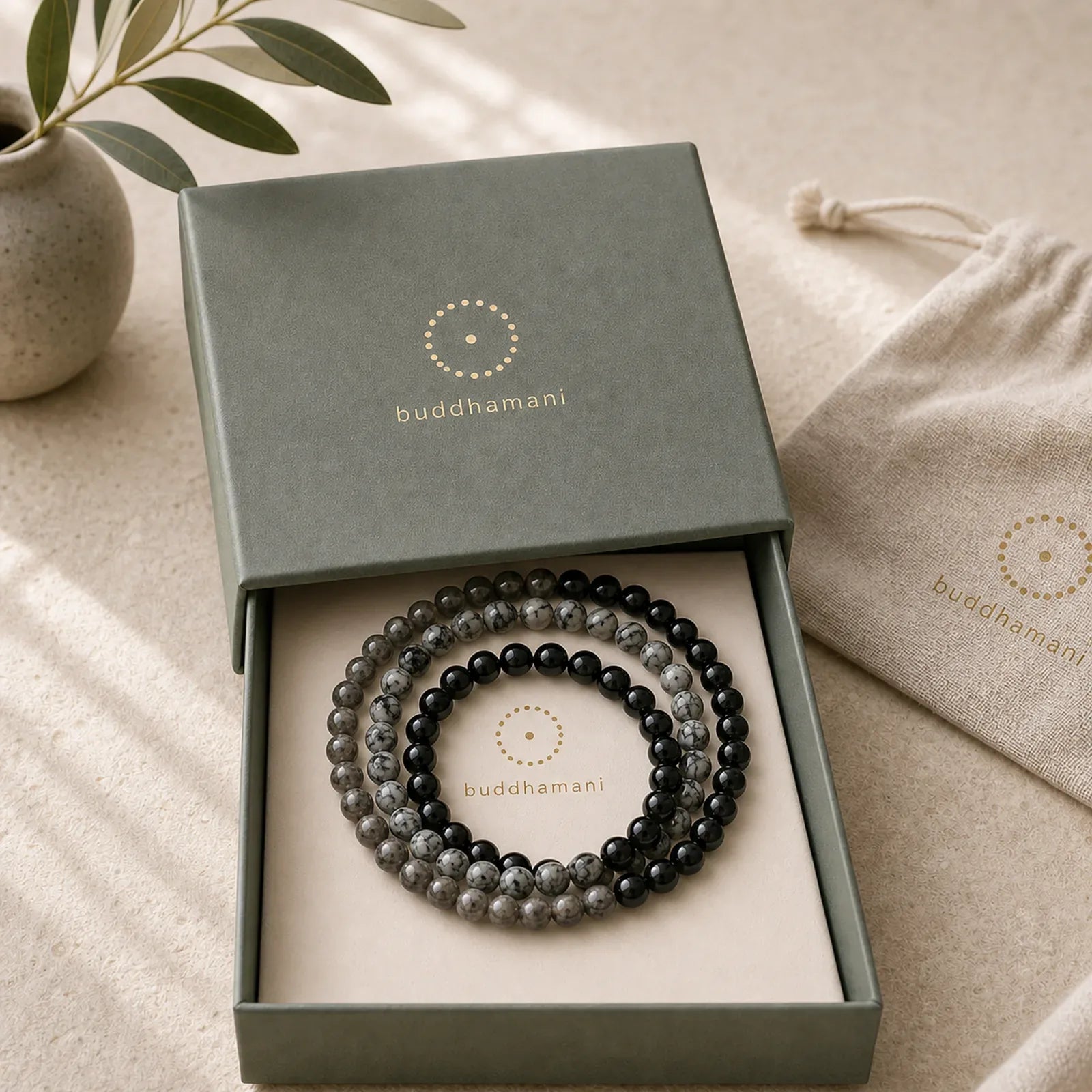 3pcs "Filter the Heavy" Black Veined Strength Bracelet Includes Gift Message Card featuring Black Veined Jasper, Grey Jasper, Black Obsidian