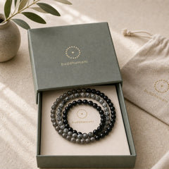 3pcs "Filter the Heavy" Black Veined Strength Bracelet Includes Gift Message Card featuring Black Veined Jasper, Grey Jasper, Black Obsidian