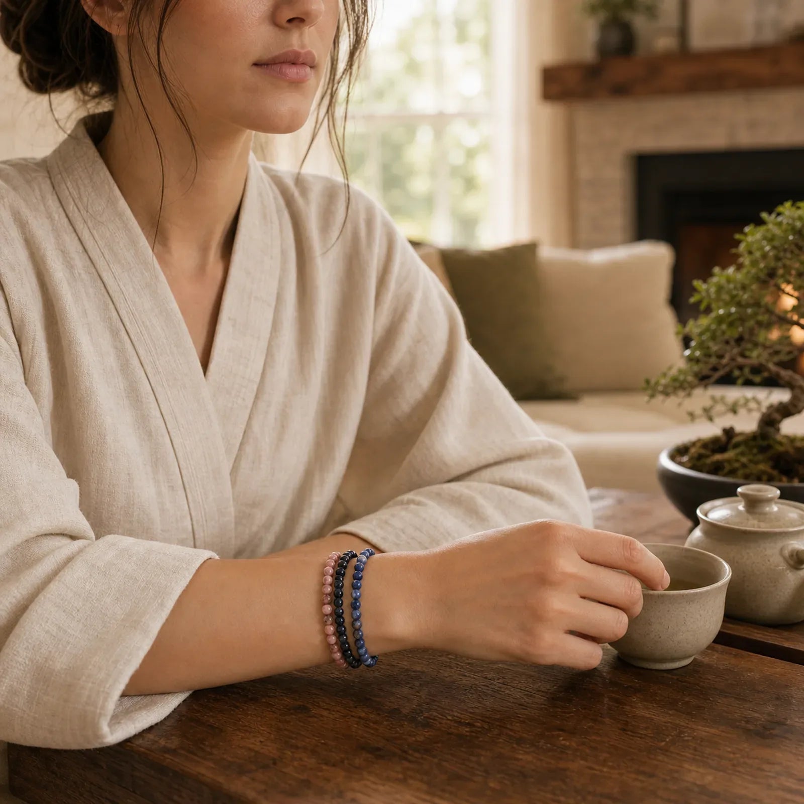 3pcs "Find Inner Clarity" Rhodonite Compassion Bracelet Includes Gift Message Card featuring Rhodonite, Blue Sandstone, Sodalite
