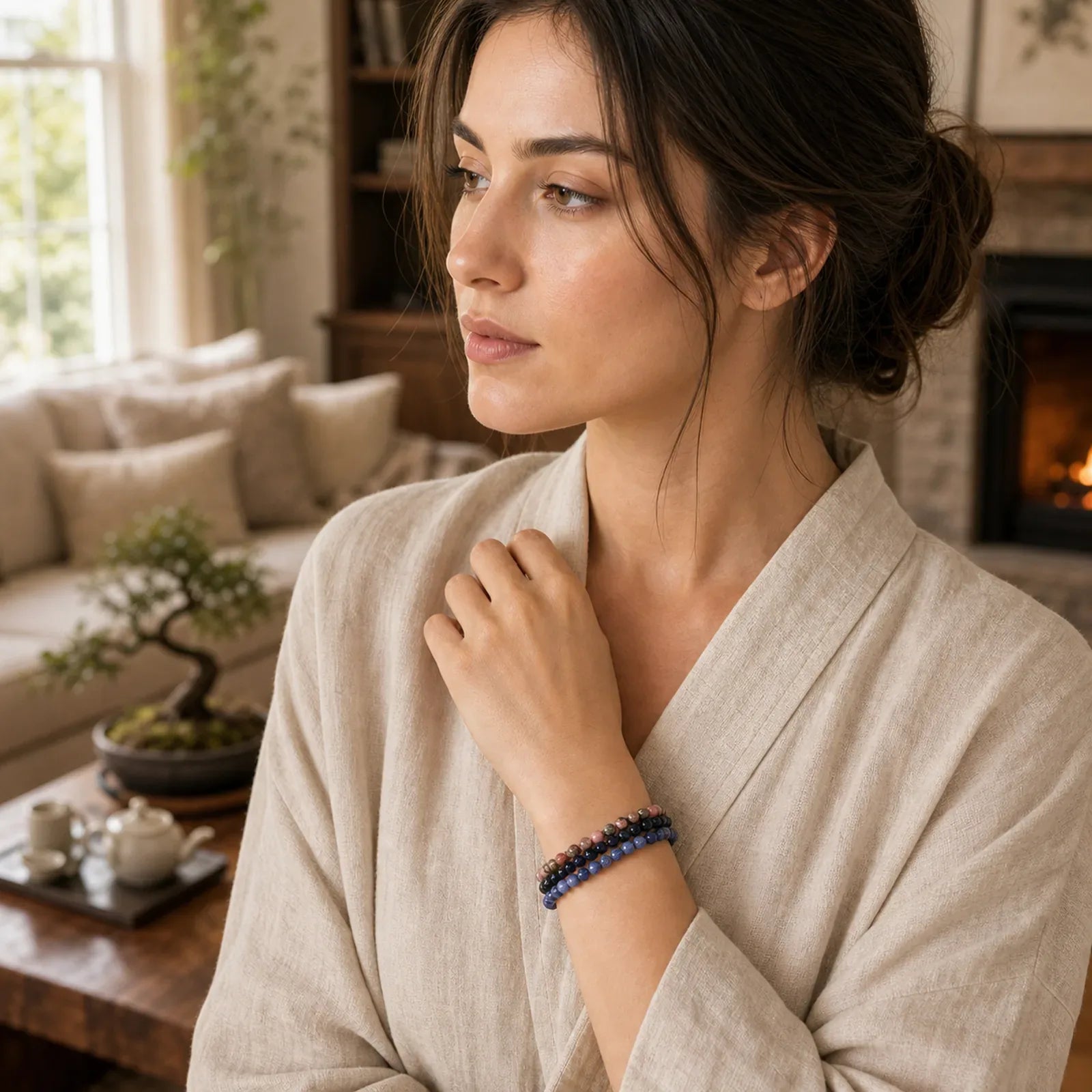 3pcs "Find Inner Clarity" Rhodonite Compassion Bracelet Includes Gift Message Card featuring Rhodonite, Blue Sandstone, Sodalite