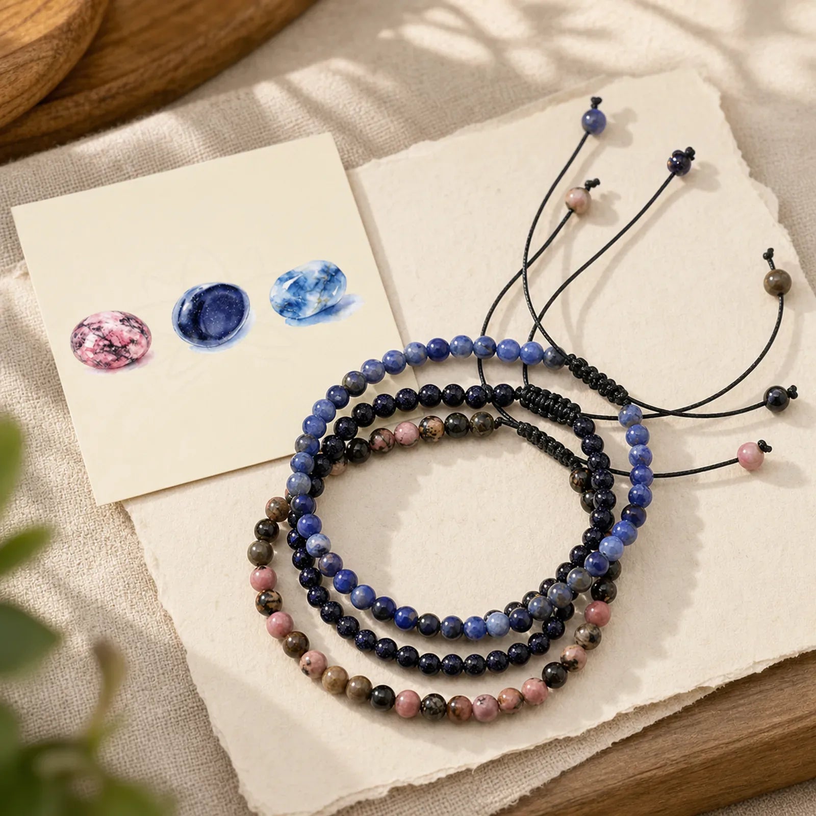 3pcs "Find Inner Clarity" Rhodonite Transformation Bracelet Includes Gift Message Card featuring Rhodonite, Blue Sandstone, Sodalite