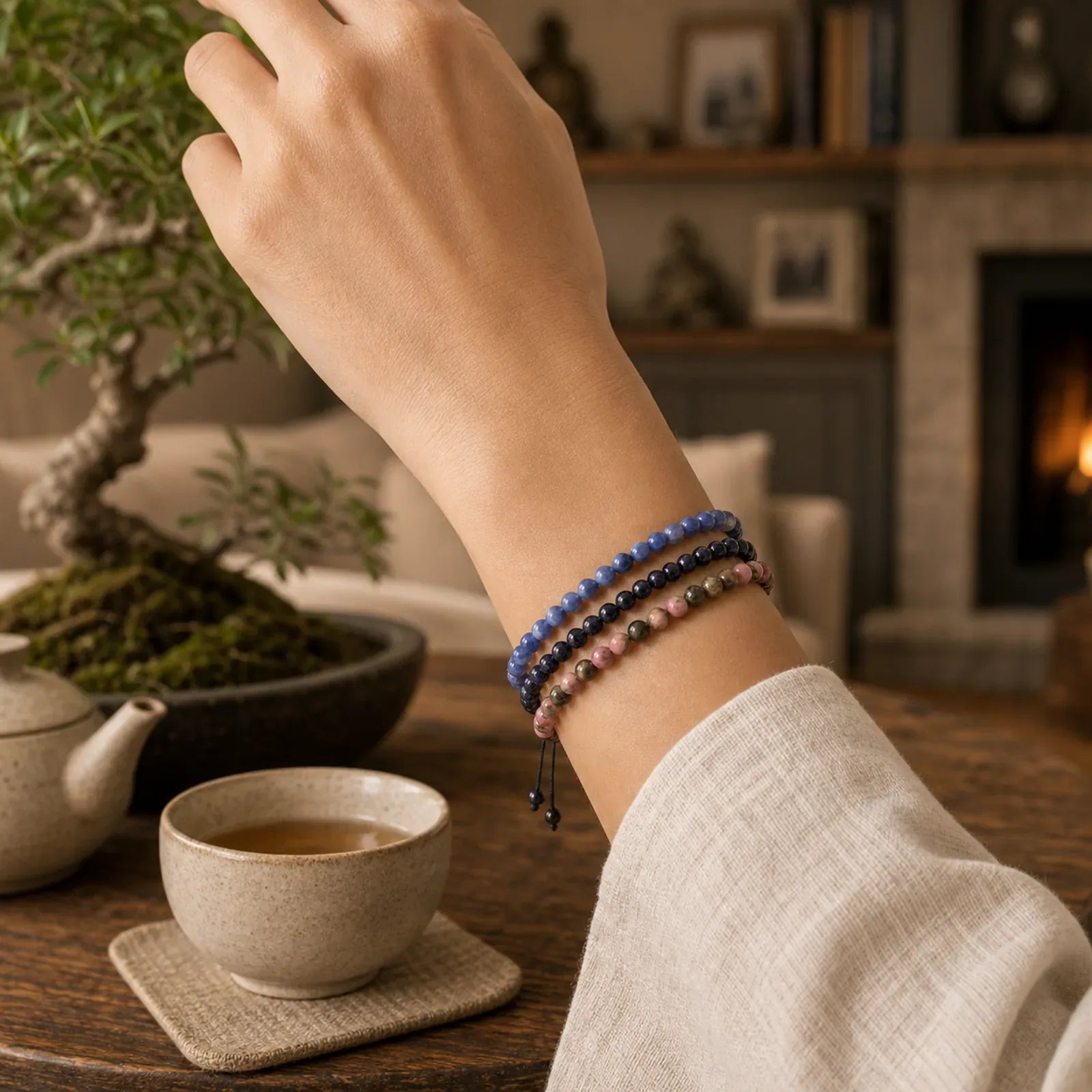 3pcs "Find Inner Clarity" Rhodonite Transformation Bracelet Includes Gift Message Card featuring Rhodonite, Blue Sandstone, Sodalite