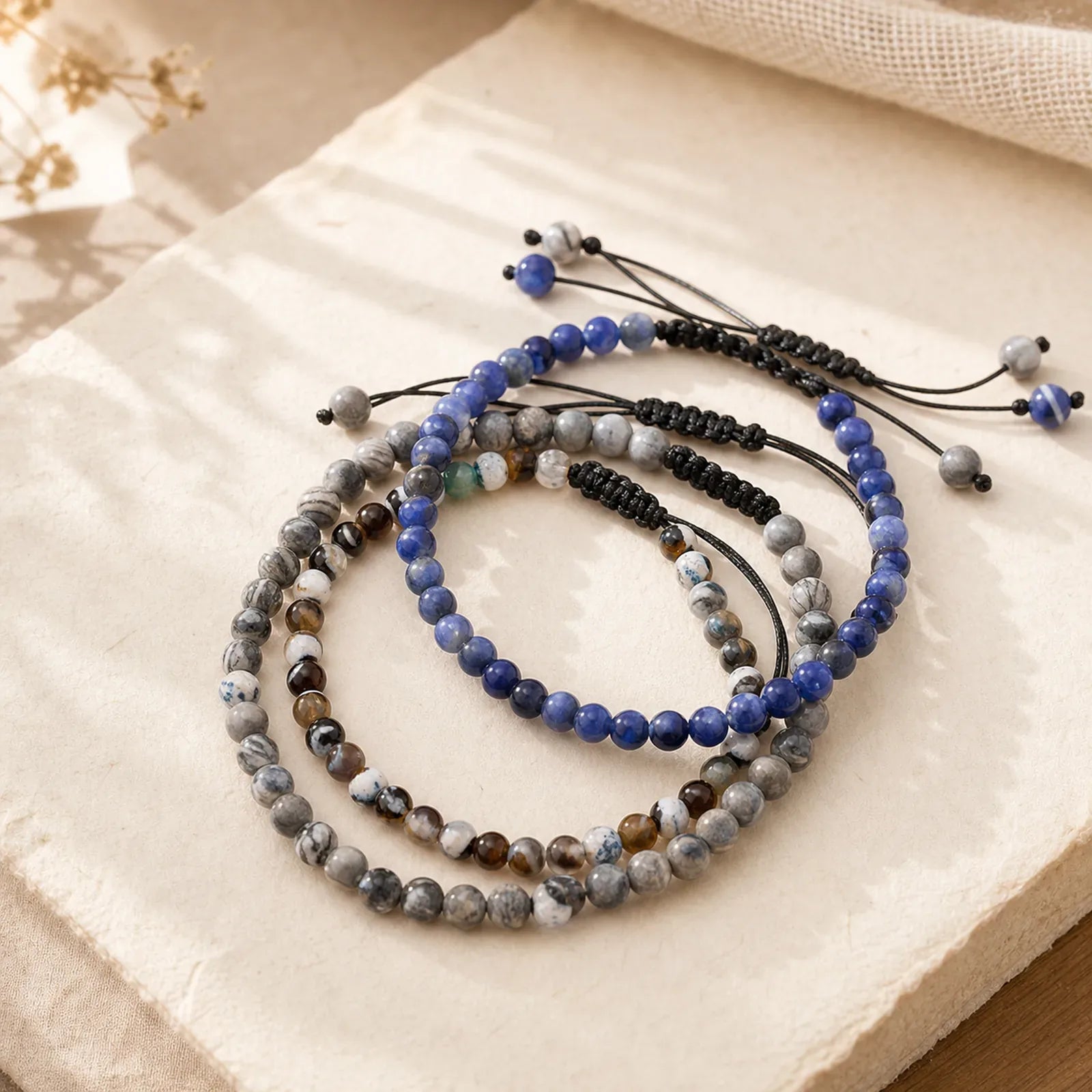 3pcs "Ignite Your Grounded Power" Fire Agate Truth Bracelet Includes Gift Message Card featuring Grey Jasper, Sodalite, Blue Agate