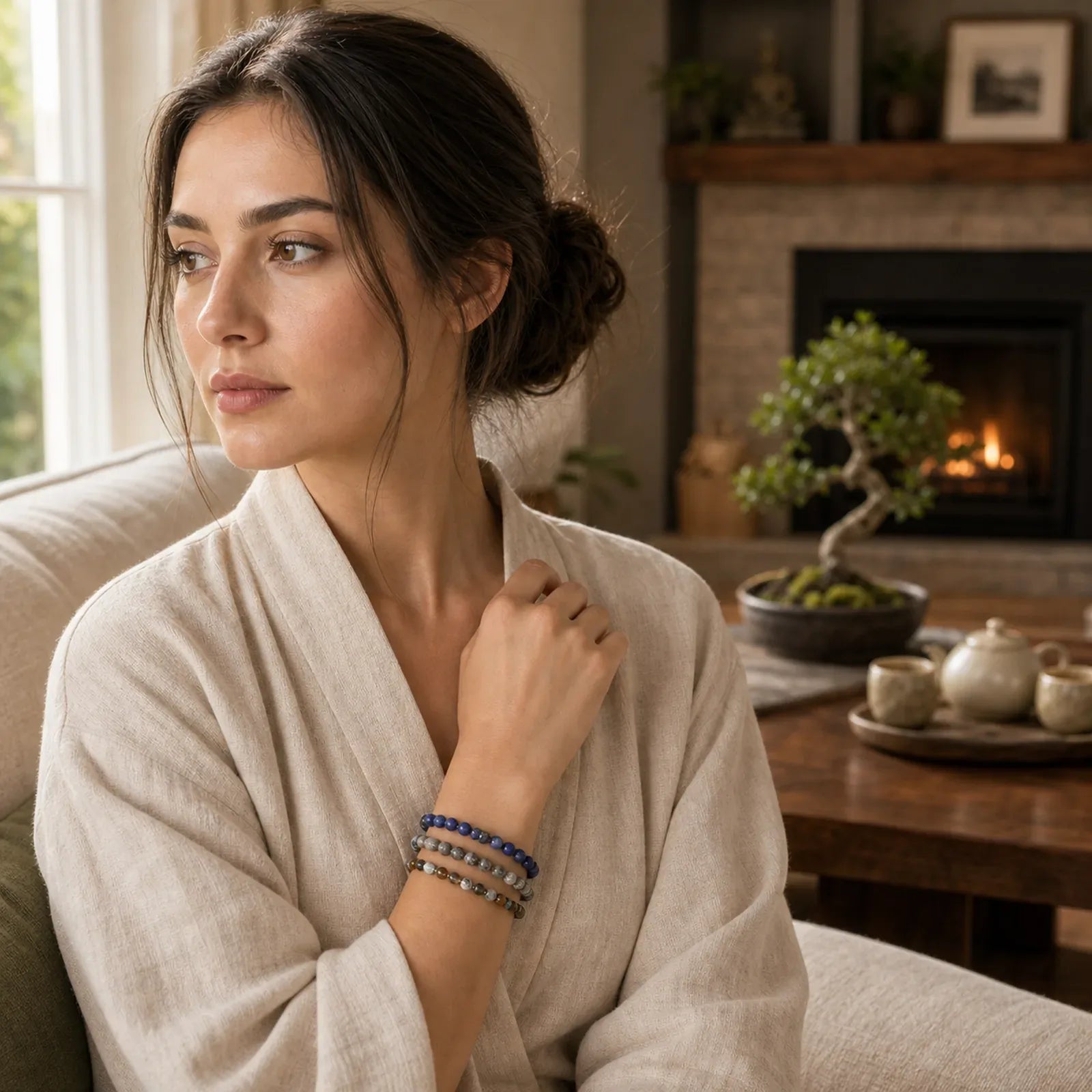 3pcs "Ignite Your Grounded Power" Fire Agate Truth Bracelet Includes Gift Message Card featuring Grey Jasper, Sodalite, Blue Agate