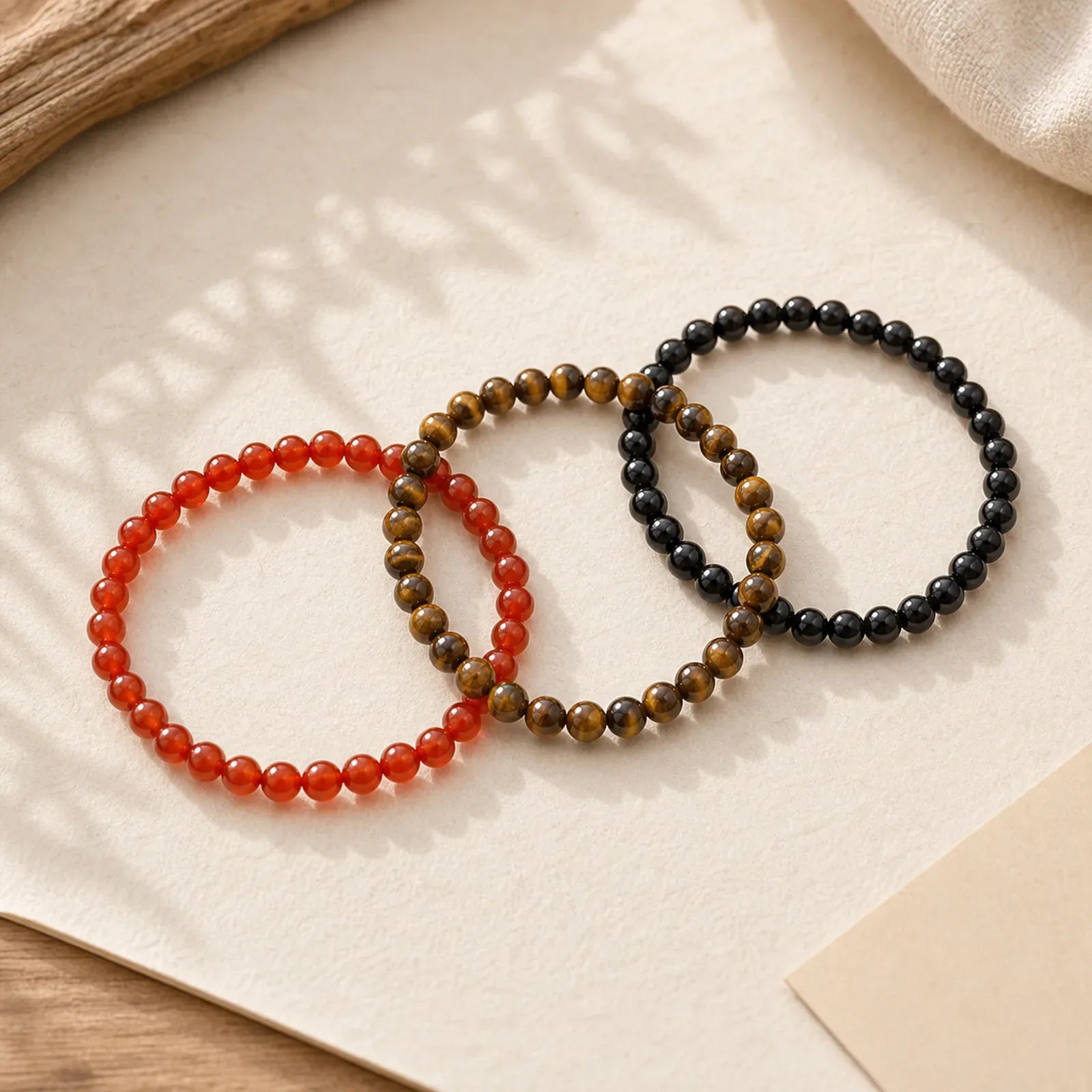 3pcs "Ignite Your Vital Current" Red Agate Purification Bracelet Includes Gift Message Card featuring Red Agate, Tiger Eye, Black Obsidian