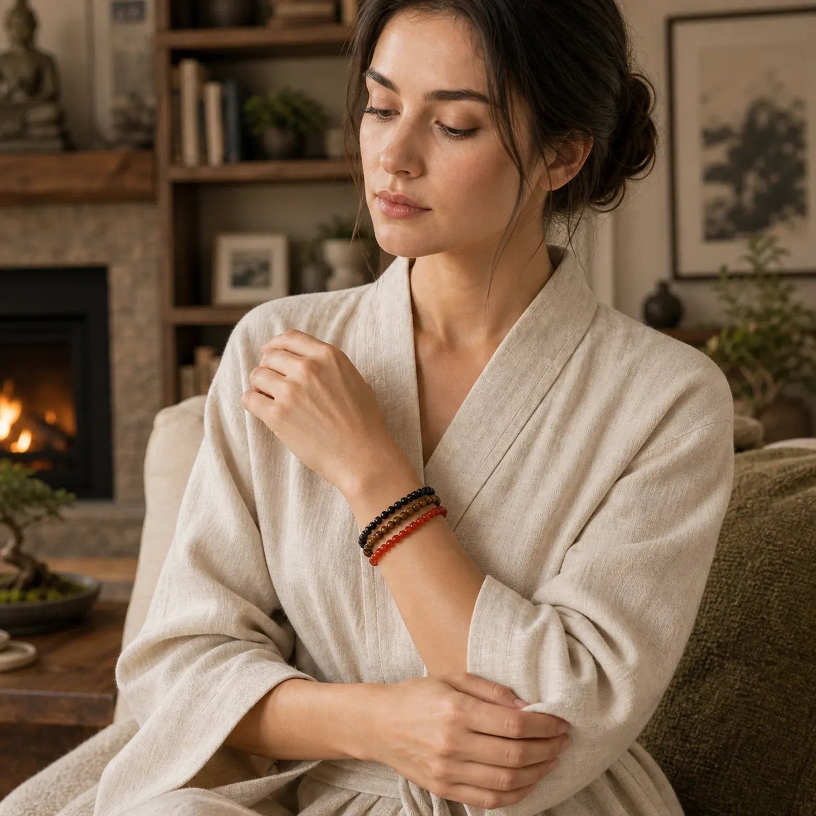 3pcs "Ignite Your Vital Current" Red Agate Purification Bracelet Includes Gift Message Card featuring Red Agate, Tiger Eye, Black Obsidian
