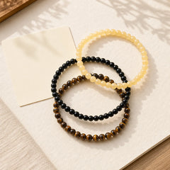 3pcs "Manifest Living Abundance" Topaz Clarity Bracelet Includes Gift Message Card featuring Topaz, Tiger Eye, Black Obsidian