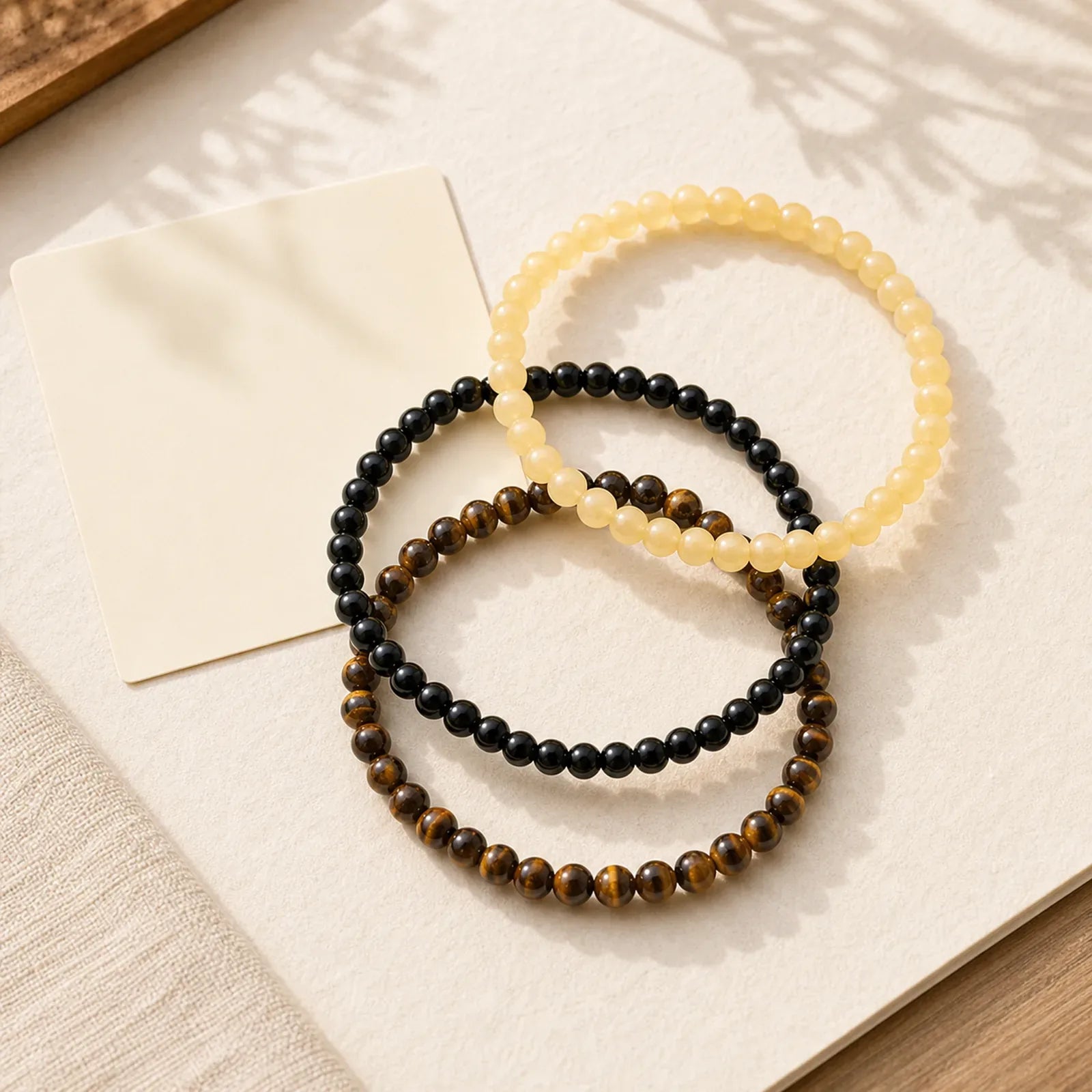 3pcs "Manifest Living Abundance" Topaz Clarity Bracelet Includes Gift Message Card featuring Topaz, Tiger Eye, Black Obsidian