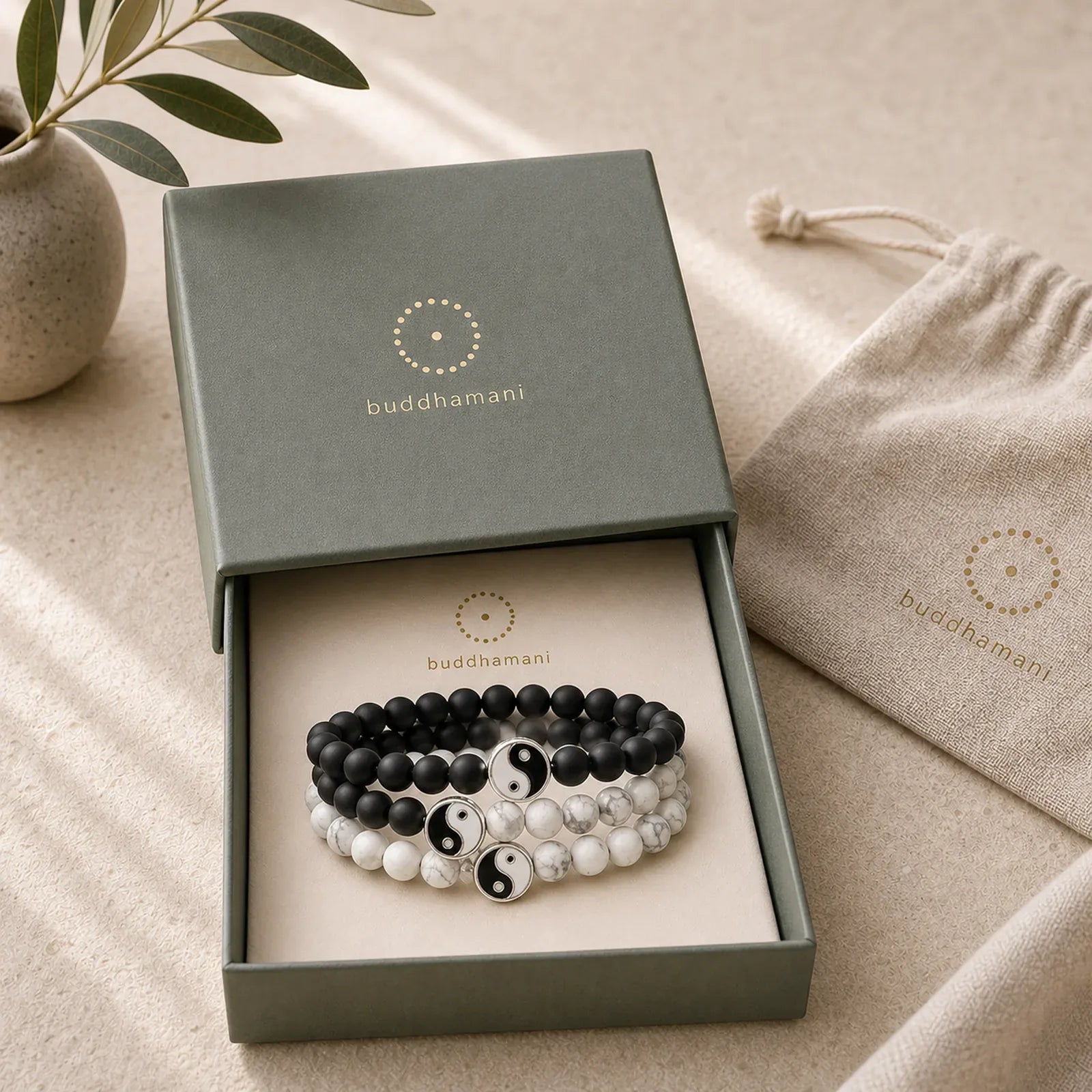 3pcs Natural White Turquoise Frosted Stone Bead Yin Yang Wealth Bracelet (Extra 35% Off | USE CODE: FS35) featuring White Turquoise, Turquoise, Frosted Stone