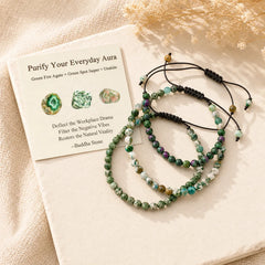 3pcs "Purify Your Everyday Aura" Fire Agate Balance Bracelet Includes Gift Message Card featuring Unakite, Green Agate, Green Spot Stone