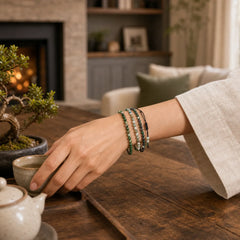 3pcs "Purify Your Everyday Aura" Fire Agate Balance Bracelet Includes Gift Message Card featuring Unakite, Green Agate, Green Spot Stone