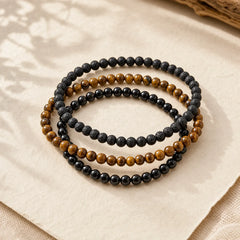 3pcs "Rebuild Your Inner Drive" Lava Rock Calm Bracelet Includes Gift Message Card featuring Lava Rock, Tiger Eye, Black Obsidian