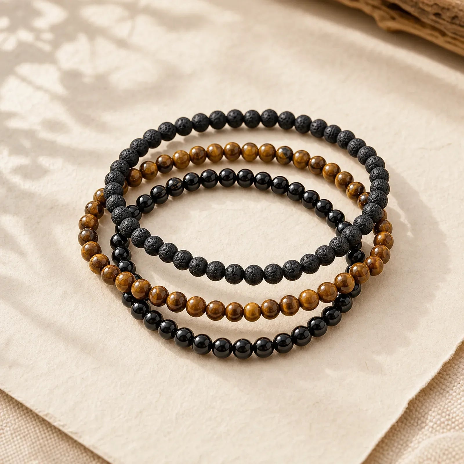 3pcs "Rebuild Your Inner Drive" Lava Rock Calm Bracelet Includes Gift Message Card featuring Lava Rock, Tiger Eye, Black Obsidian