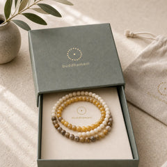 3pcs "Return to Stillness" White Fossil Elegant Bracelet Includes Gift Message Card featuring White Fossil, Topaz, Brown Striped Agate