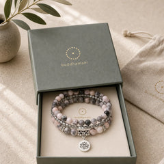 3pcs Zebra Jasper Lotus Enlightenment Beaded Bracelet featuring Zebra Jasper, Lotus, Lotus Symbol