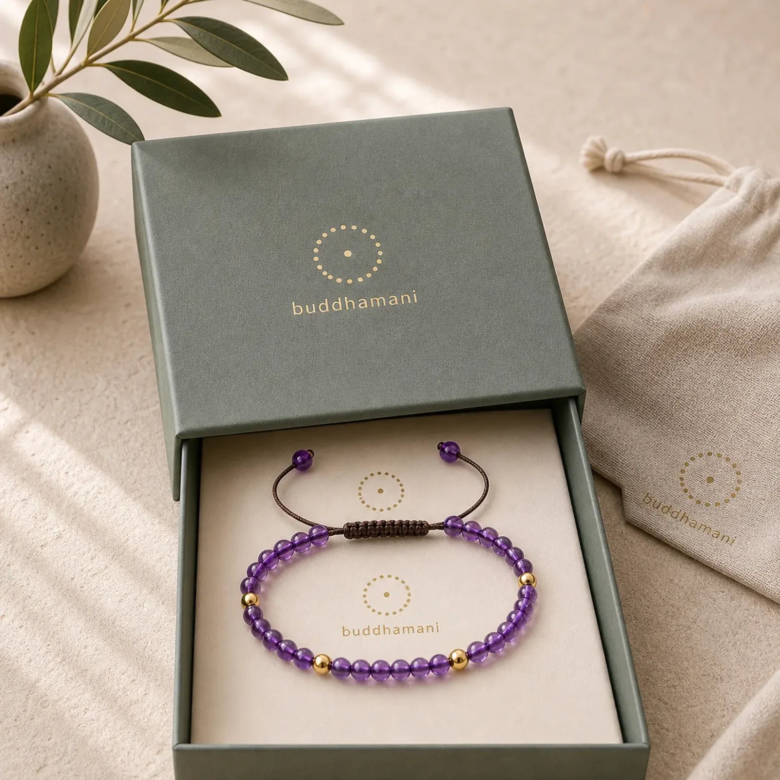 4mm Handmade Natural Amethyst 14k Gold Plated Copper Beads Braided String Relieves Stress Bracelet featuring Amethyst, Copper