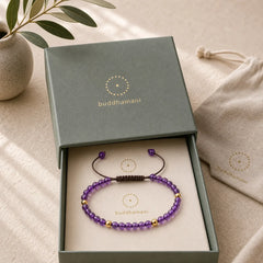 4mm Handmade Natural Amethyst 14k Gold Plated Copper Beads Braided String Relieves Stress Bracelet featuring Amethyst, Copper