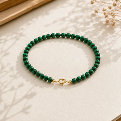 4mm Natural Malachite Beads 14k Gold Plated Copper Anti-anxiety Bracelet featuring Malachite, Copper