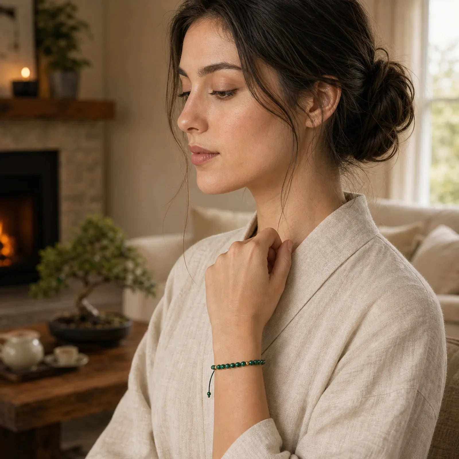4mm Natural Malachite Protection Calmness String Bracelet featuring Malachite