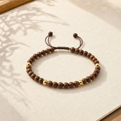 4mm Ultra-thin Sandalwood 14K Gold Plated Copper Beads Protection Bracelet featuring Sandalwood, Copper