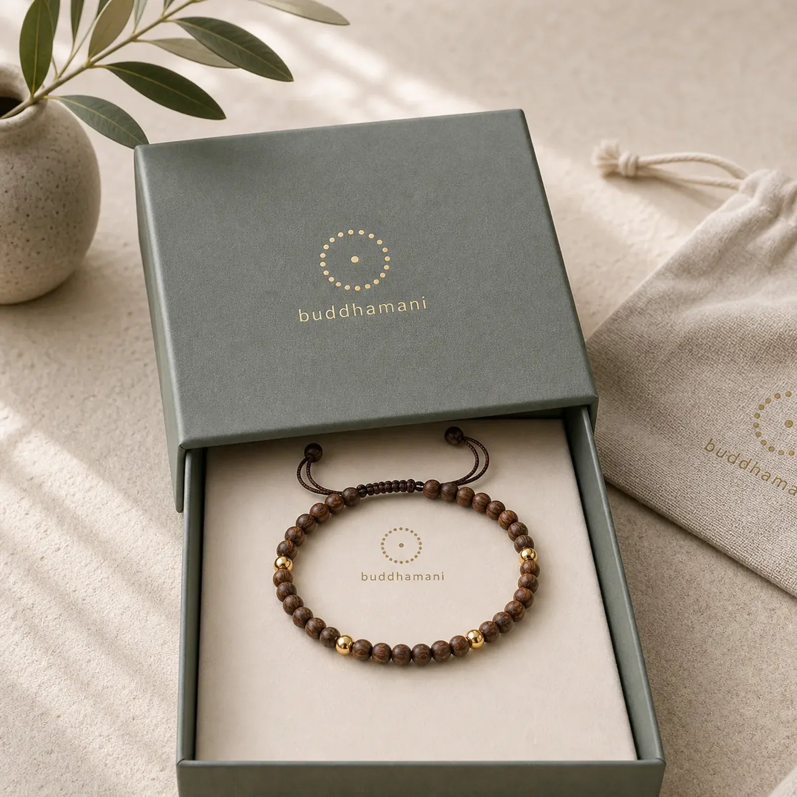 4mm Ultra-thin Sandalwood 14K Gold Plated Copper Beads Protection Bracelet featuring Sandalwood, Copper