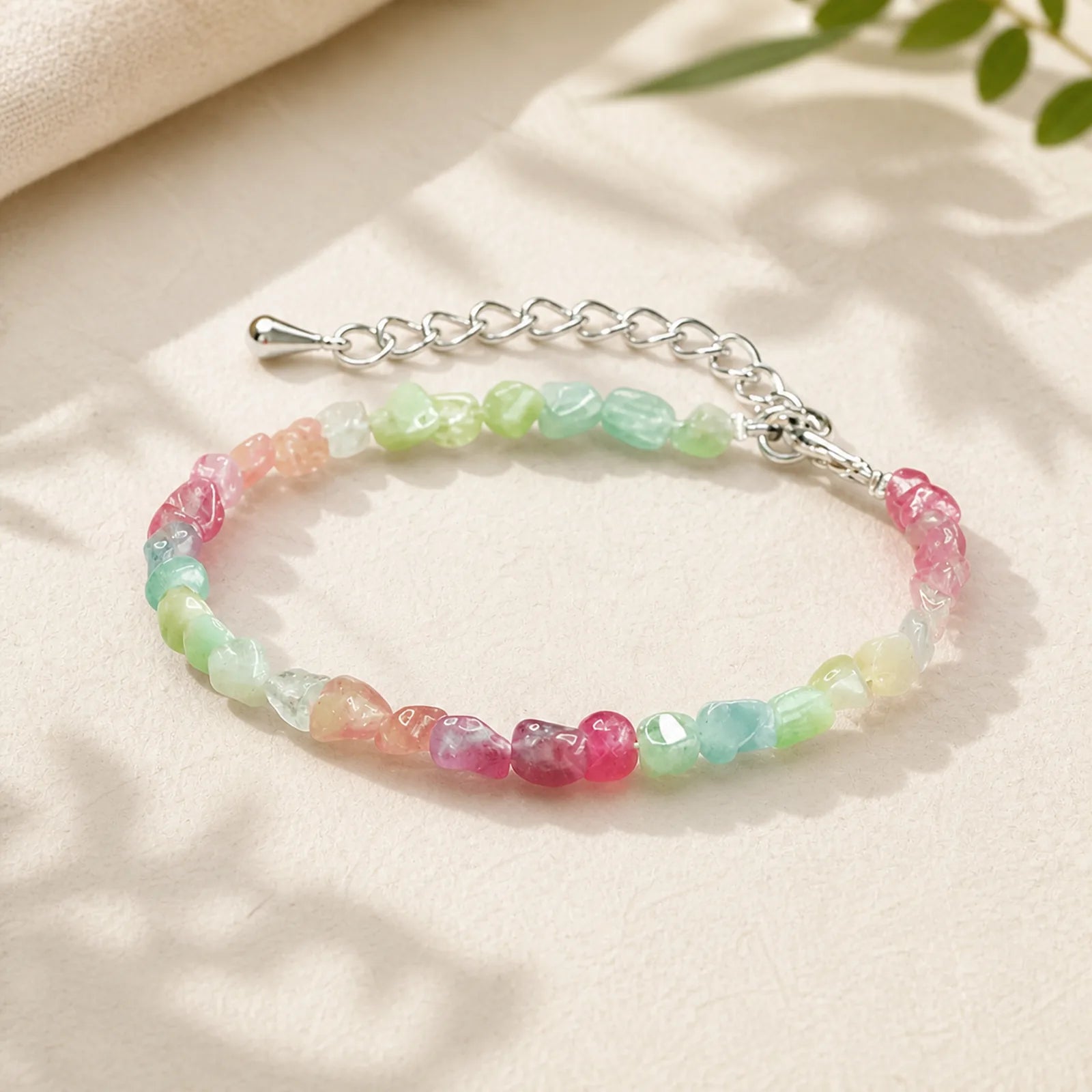 4mm Ultra-thin Tourmaline Irregular Beads Positive Chain Bracelet featuring Tourmaline, Copper