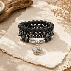 4pcs Lava Rock Lotus New Beginning Bracelet featuring Lava Rock, Lotus, Lotus Symbol
