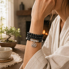 4pcs Lava Rock Lotus New Beginning Bracelet featuring Lava Rock, Lotus, Lotus Symbol