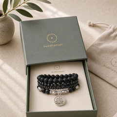 4pcs Lava Rock Lotus New Beginning Bracelet featuring Lava Rock, Lotus, Lotus Symbol