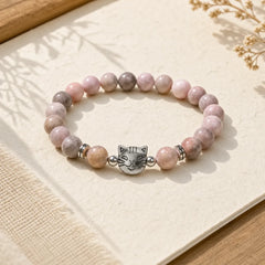 8mm Cat Design Zebra Jasper Protection Bracelet featuring Zebra Jasper