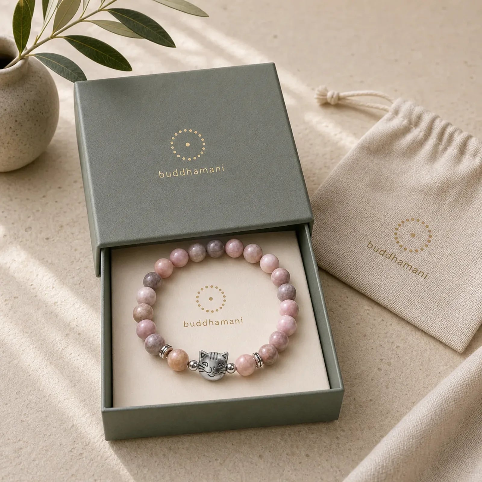 8mm Cat Design Zebra Jasper Protection Bracelet featuring Zebra Jasper