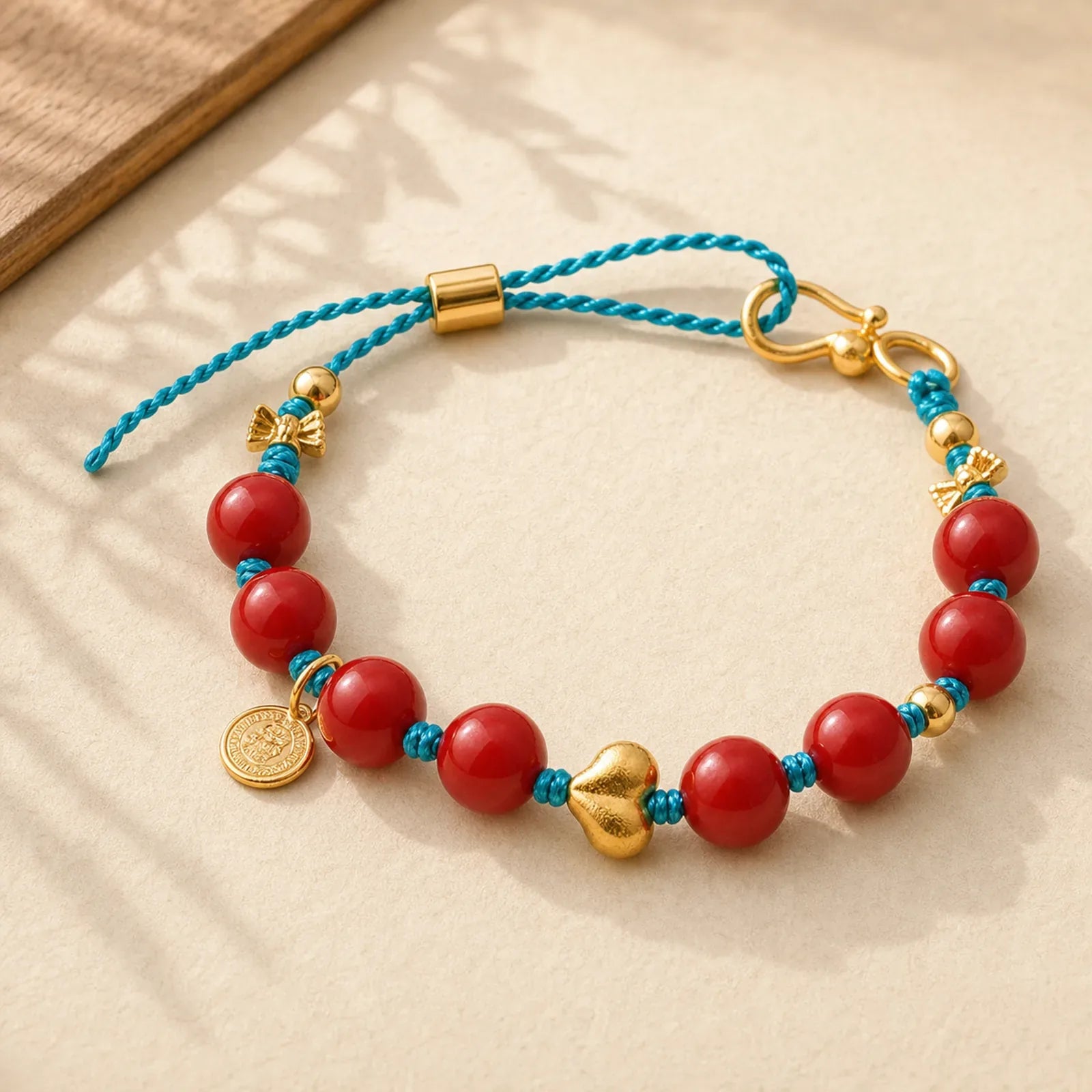 8mm South Red Agate Beads Heart Braided String Success Bracelet featuring South Red Agate, Red Agate