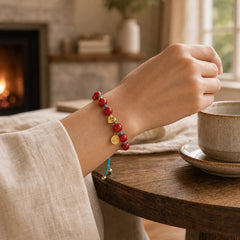 8mm South Red Agate Beads Heart Braided String Success Bracelet featuring South Red Agate, Red Agate