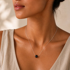925 Sterling Silver Amber Round Bead Confidence Focus Pendant Necklace featuring Silver, Amber