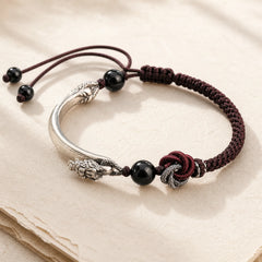 925 Sterling Silver Auspicious Dragon Success Handcrafted Braided Bracelet featuring Silver, Dragon, The Phoenix