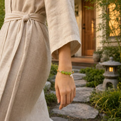 925 Sterling Silver Bamboo Leaves Hetian Jade Chalcedony Beads Blessing Braided Bracelet featuring Silver, Bamboo, Jade
