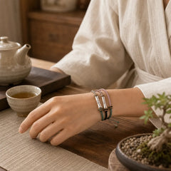 925 Sterling Silver Bamboo Protection Braided Bracelet featuring Silver, Bamboo