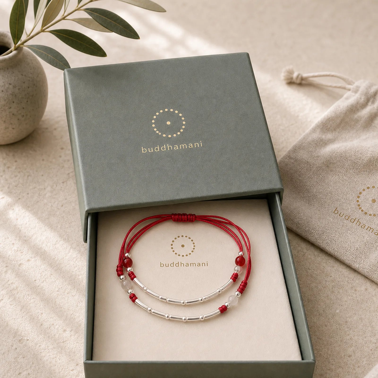 925 Sterling Silver Bamboo White Agate Red Agate Bead Protection String Braided Bracelet featuring Silver, Bamboo, White Agate