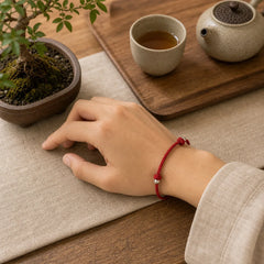 925 Sterling Silver Bead Red String Blessing Braided Bracelet featuring Silver, Red String