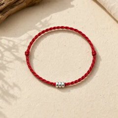 925 Sterling Silver Beads Protection Luck Braided Bracelet Anklet featuring Silver, Red String