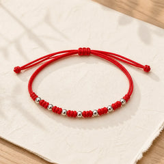 925 Sterling Silver Beads Red String Adjustable Luck Bracelet featuring Silver, Red String