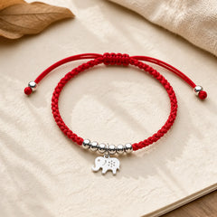 925 Sterling Silver Beads Snowflake Elephant Red String Luck Bracelet featuring Silver, Red String