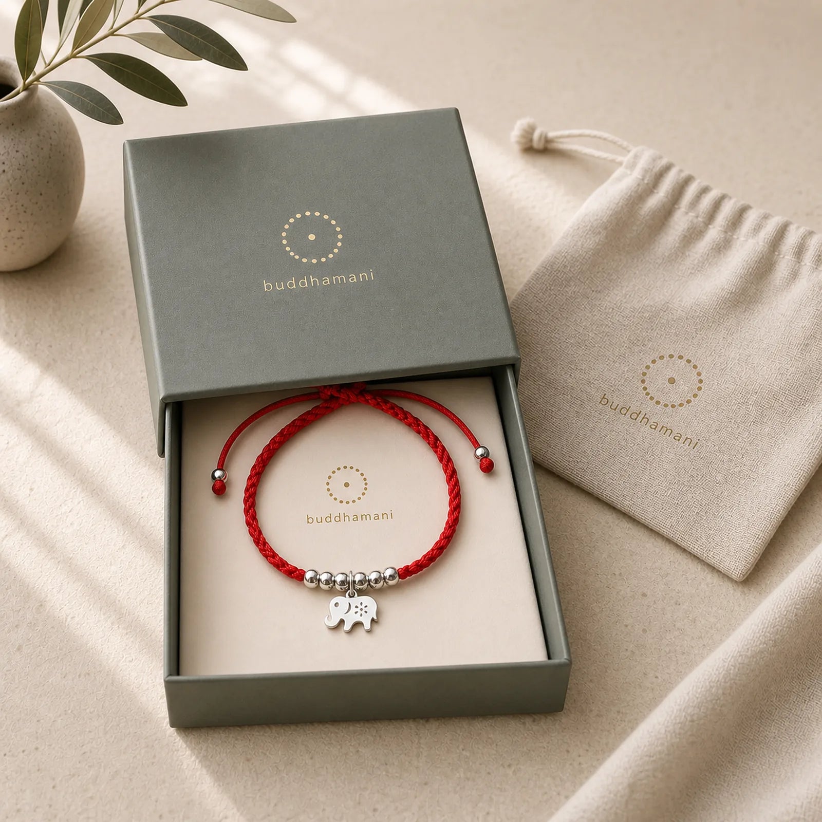 925 Sterling Silver Beads Snowflake Elephant Red String Luck Bracelet featuring Silver, Red String