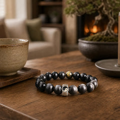 925 Sterling Silver Black Obsidian Gold Sheen Obsidian Silver Sheen Obsidian Yin Yang Protection Bracelet (Extra 35% Off | USE CODE: FS35) featuring Silver, Black Obsidian, Gold Sheen Obsidian