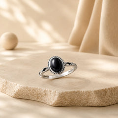 925 Sterling Silver Black Onyx Fortune Ring featuring Silver, Black Onyx