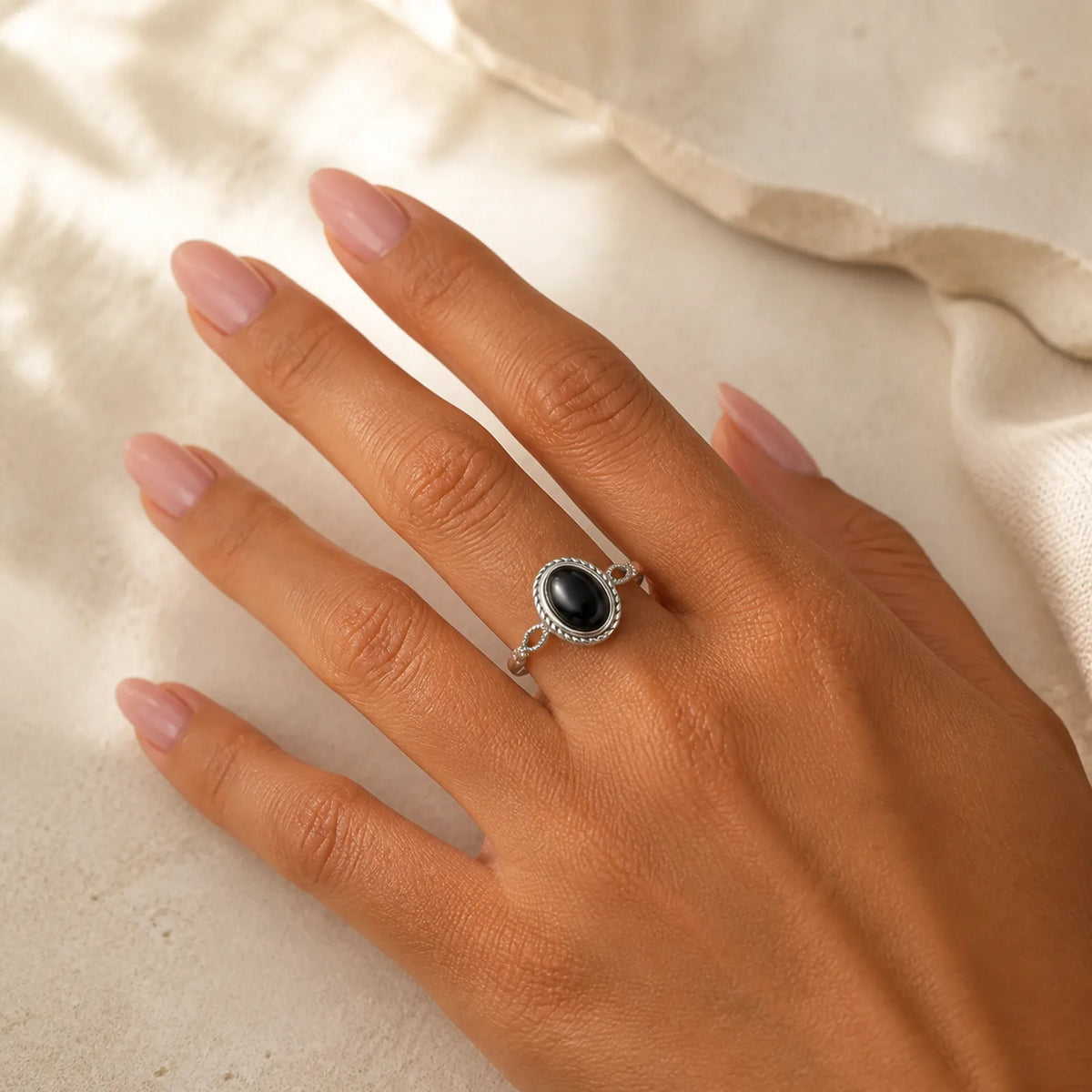 925 Sterling Silver Black Onyx Fortune Ring featuring Silver, Black Onyx