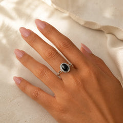 925 Sterling Silver Black Onyx Fortune Ring featuring Silver, Black Onyx