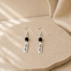 925 Sterling Silver Black Onyx Hollow Vine Protection Drop Earrings featuring Silver, Black Onyx