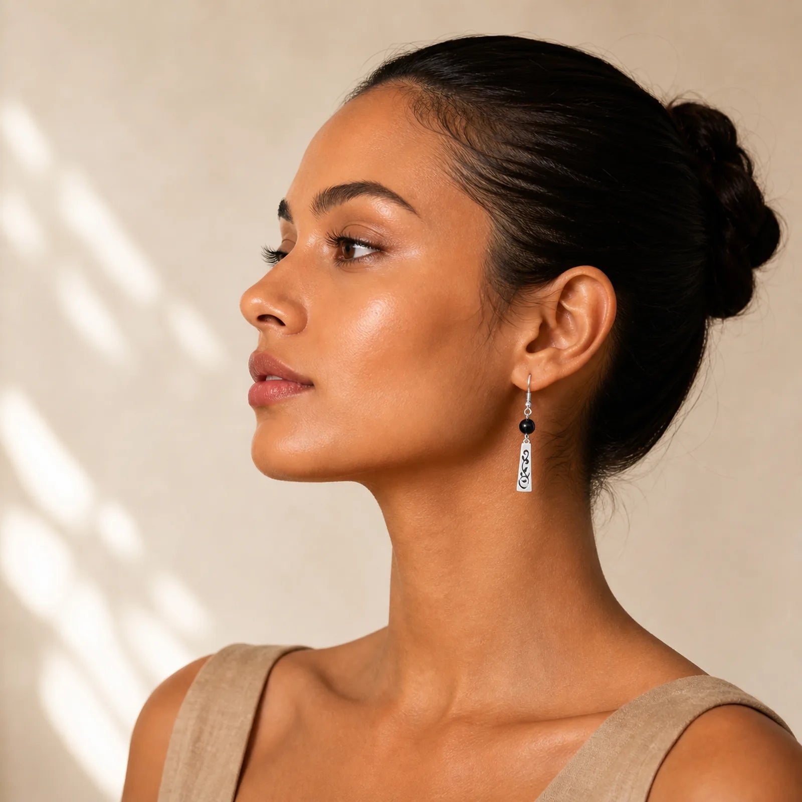 925 Sterling Silver Black Onyx Hollow Vine Protection Drop Earrings featuring Silver, Black Onyx