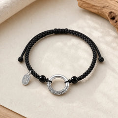 925 Sterling Silver Black Onyx Peace Buckle Fu Character Charm Bracelet featuring Silver, Black Onyx, Peace Buckle